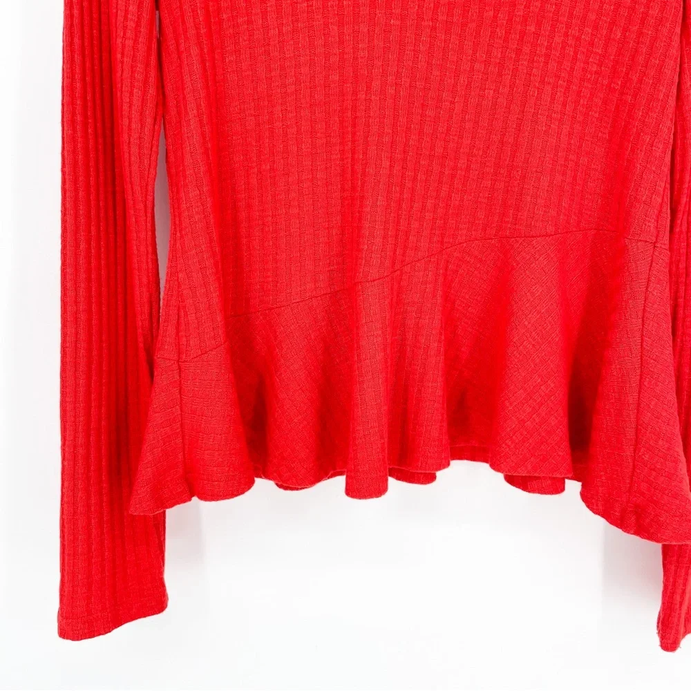 Anthropologie Maeve Winterscape Cowl Neck Waffle Knit Top Coral Small